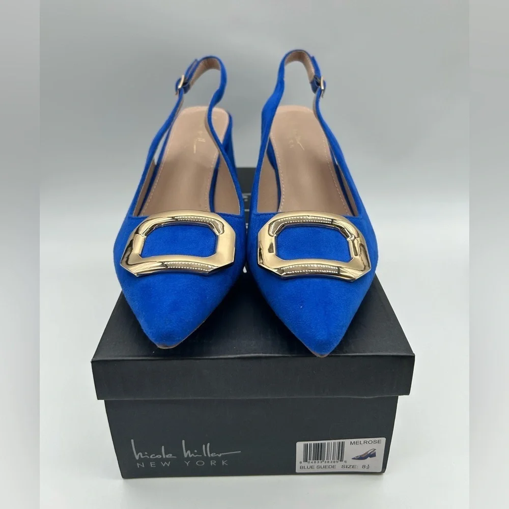 Nicole Miller New York Melrose Blue Faux Suede Women’s Slingback Heel Pumps 8.5